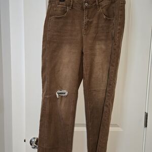 Brown Distressed Women Jeans